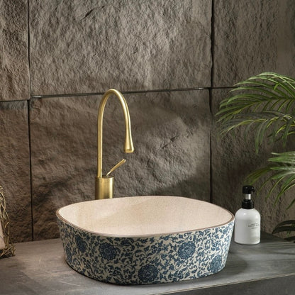 Chinoiserie Chinese Ceramic Art Countertop Square Basin Lavabo Porcelain Bathroom Sink