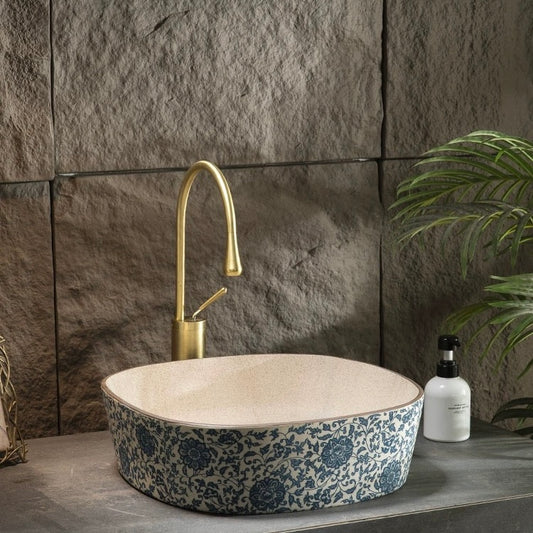 Chinoiserie Chinese Ceramic Art Countertop Square Basin Lavabo Porcelain Bathroom Sink