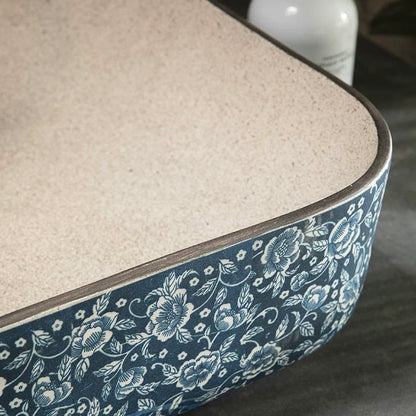 Chinese Ceramic Art Countertop Blue Square Basin Lavabo Porcelain Bathroom Sink