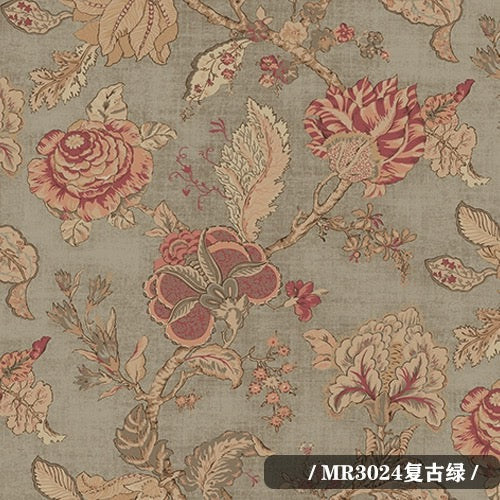 Retro American Style Floral Mural Wallpaper 8 Color Options (㎡)