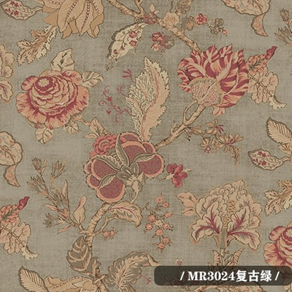 Retro American Style Floral Mural Wallpaper 8 Color Options (㎡)