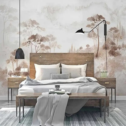 Custom Wallpaper Mural Retro Foggy Forest (㎡)