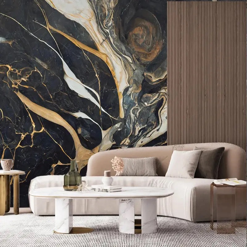Bold Marble Effect Wallpaper Mural – Custom Luxury Metallic Wall Covering