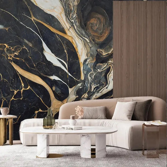 Bold Marble Effect Wallpaper Mural – Custom Luxury Metallic Wall Covering