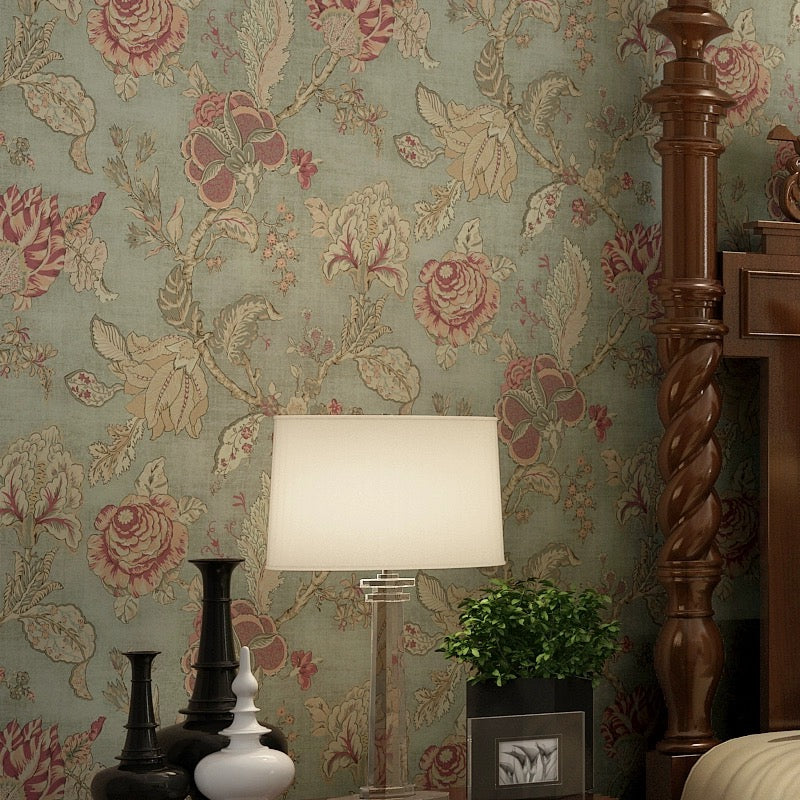 Retro American Style Floral Mural Wallpaper 8 Color Options (㎡)