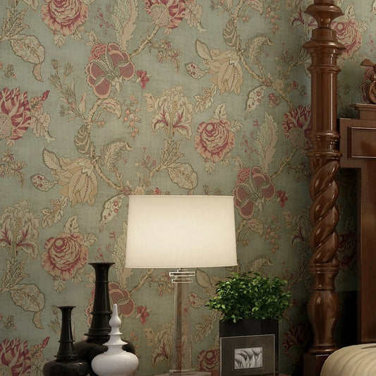 Retro American Style Floral Mural Wallpaper 8 Color Options (㎡)