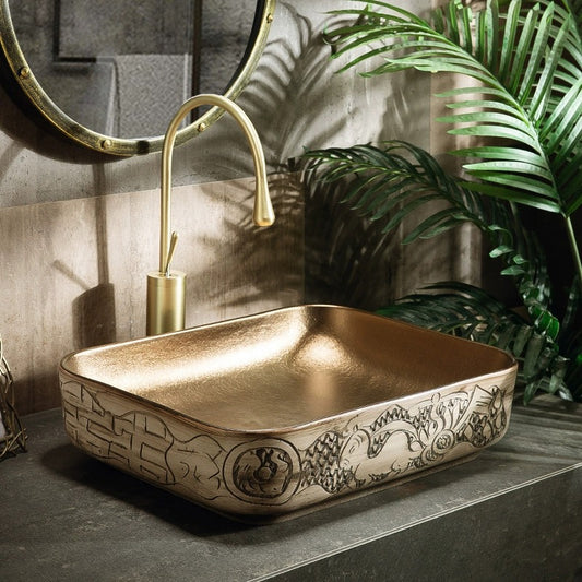 Retro Chinese Ceramic Countertop Square Basin Lavabo Porcelain Bathroom Sink