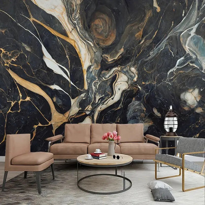 Bold Marble Effect Wallpaper Mural – Custom Luxury Metallic Wall Covering
