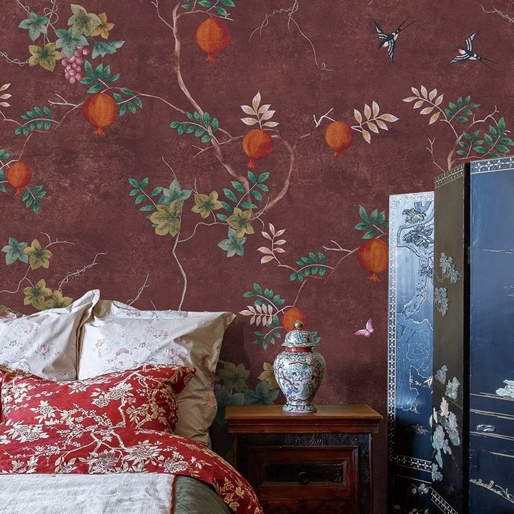 custom-wallpaper-vintage-pastoral-mural-birds-and-flowers
