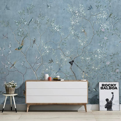 custom-wallpaper-vintage-pastoral-mural-birds-and-flowers