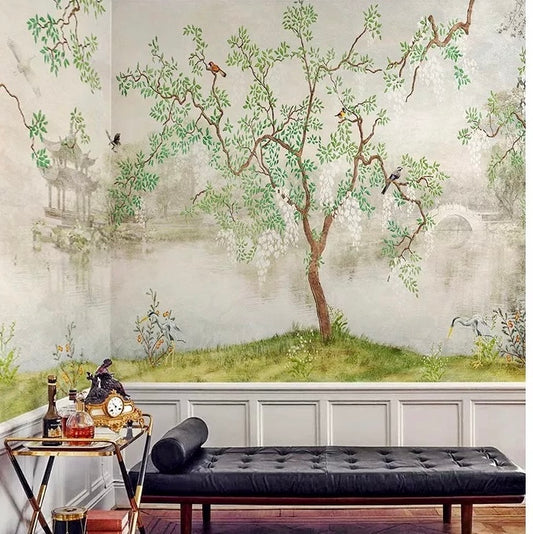 custom-wallpaper-mural-for-living-room-pastoral-tree-and-birds