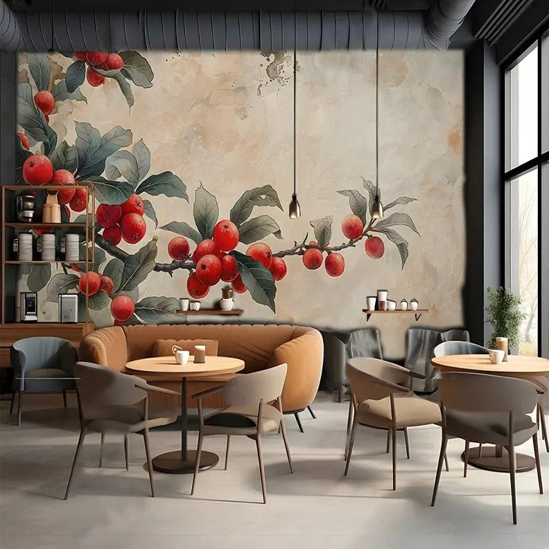custom-wallpaper-mural-retro-pomegranate-tree-papier-peint