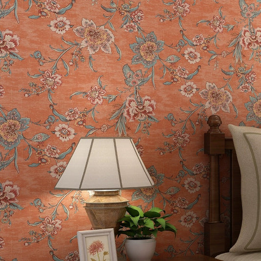 Retro American Style Floral Mural Wallpaper 8 Color Options (㎡)
