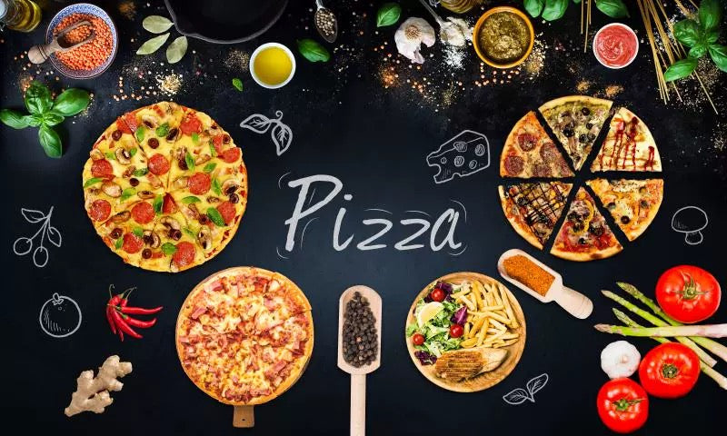 Custom Chalkboard Pizza Shop Wallpaper Mural – Italian Restaurant Blackboard Wall Art – Hand-Drawn Menu & Pizzeria Decor for Cafés, Bars