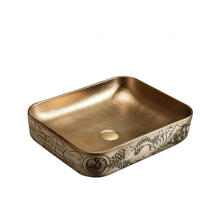 Retro Chinese Ceramic Countertop Square Basin Lavabo Porcelain Bathroom Sink