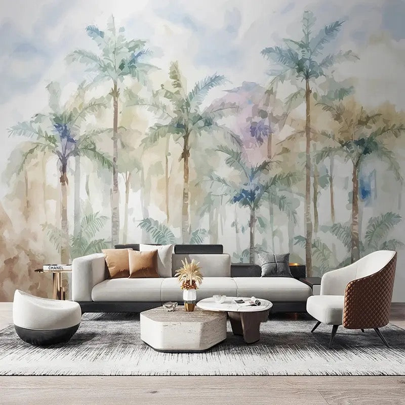 custom-wallpaper-mural-beautiful-watercolor-palm-trees-papier-peint