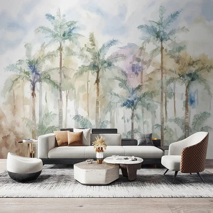 custom-wallpaper-mural-beautiful-watercolor-palm-trees-papier-peint