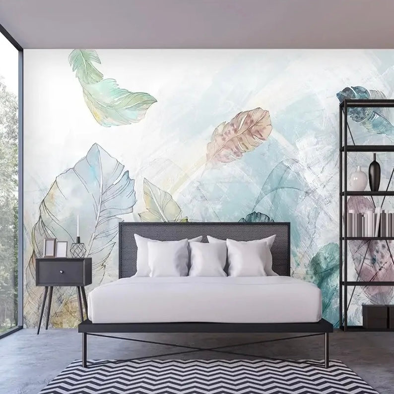 Custom Wallpaper Mural Beautiful Watercolor Leaves (㎡)