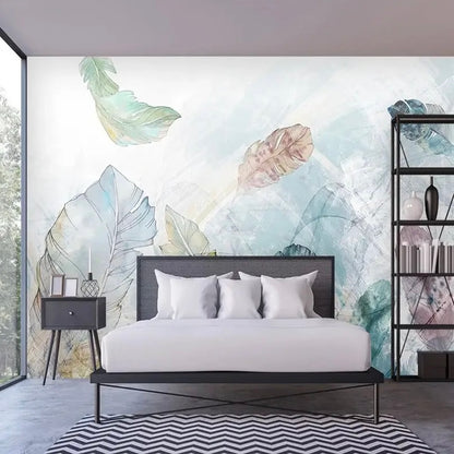 Custom Wallpaper Mural Beautiful Watercolor Leaves (㎡)