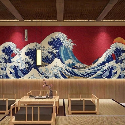 Modern Great Wave Wall Murals - Custom Japanese Ukiyo-e Wallpaper for Living Rooms & Offices