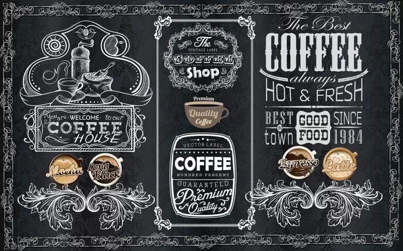 Retro Blackboard Motorcycle Wallpaper Mural for Restaurants (㎡)