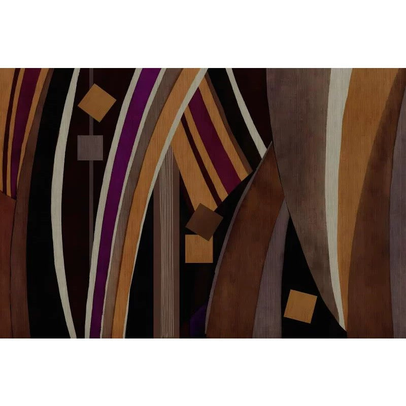Abstract Art Deco Curvy Lines Wallpaper Mural - Non-Pasted Jewel Tones