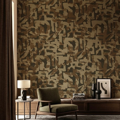 Abstract Camouflage Maze Wallpaper Mural - Custom Size, Non-Pasted Earth Tones