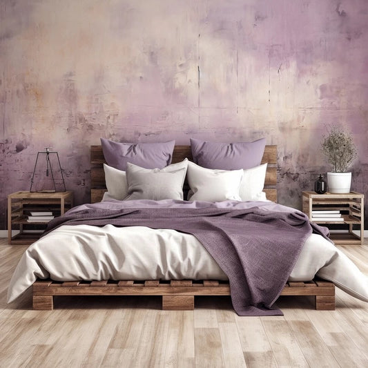 Abstract Lilac & Charcoal Textured Wall Mural - Moody Lavender Watercolor Art Wallpaper