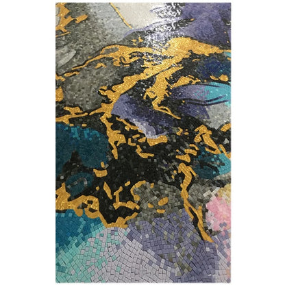 Luxury Abstract Mosaic Mural with Gold Accents - Custom Glass Tile Art for Modern Entryway
