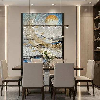 Abstract Sun & Gold Flight Custom Glass Mosaic Landscape Mural
