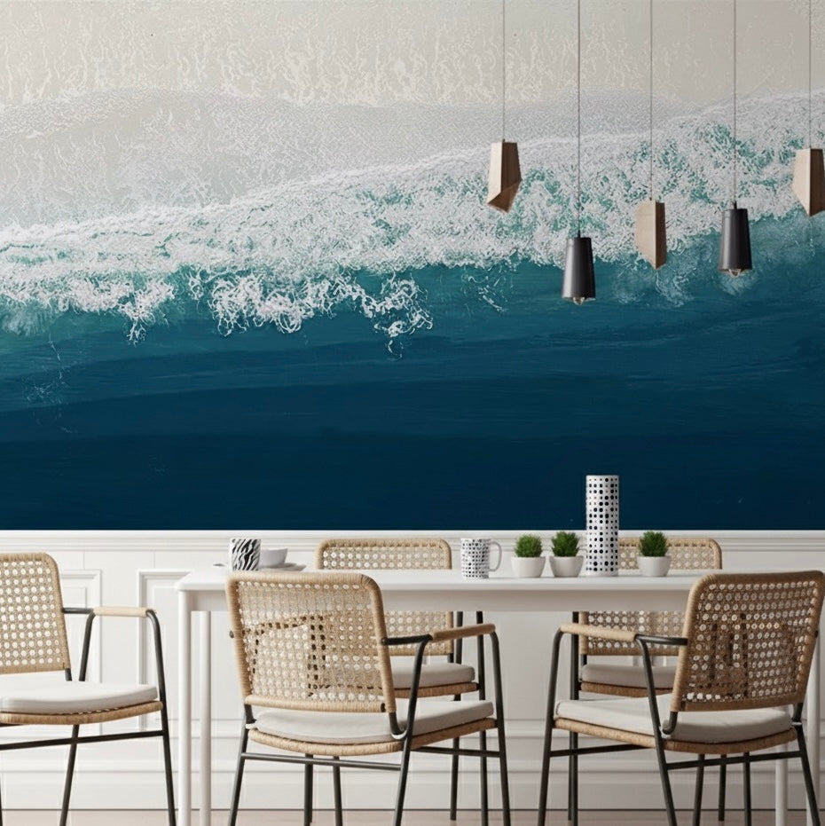 Custom Aerial Ocean Wave Mural | Modern Coastal Art Wallpaper
