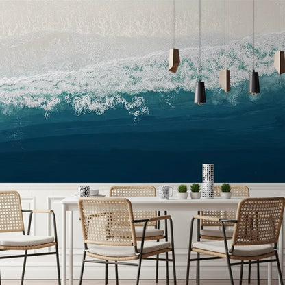 Custom Aerial Ocean Wave Mural | Modern Coastal Art Wallpaper