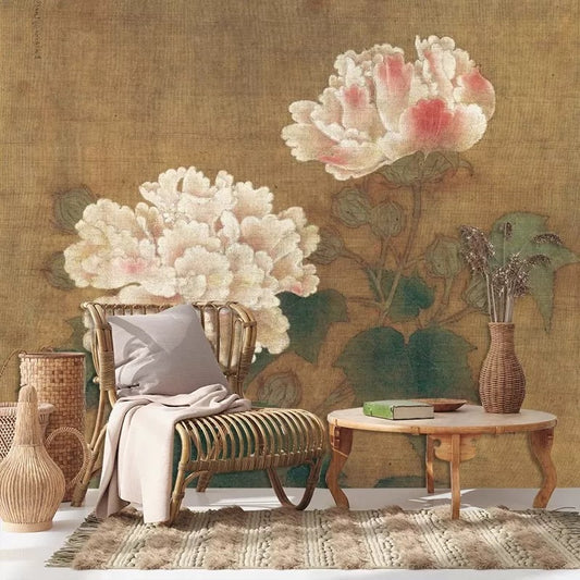 Antique Peony Wallpaper Mural Vintage Chinoiserie Art 