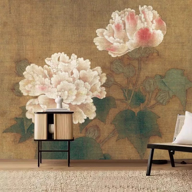 Antique Peony Wallpaper Mural Vintage Chinoiserie Art 