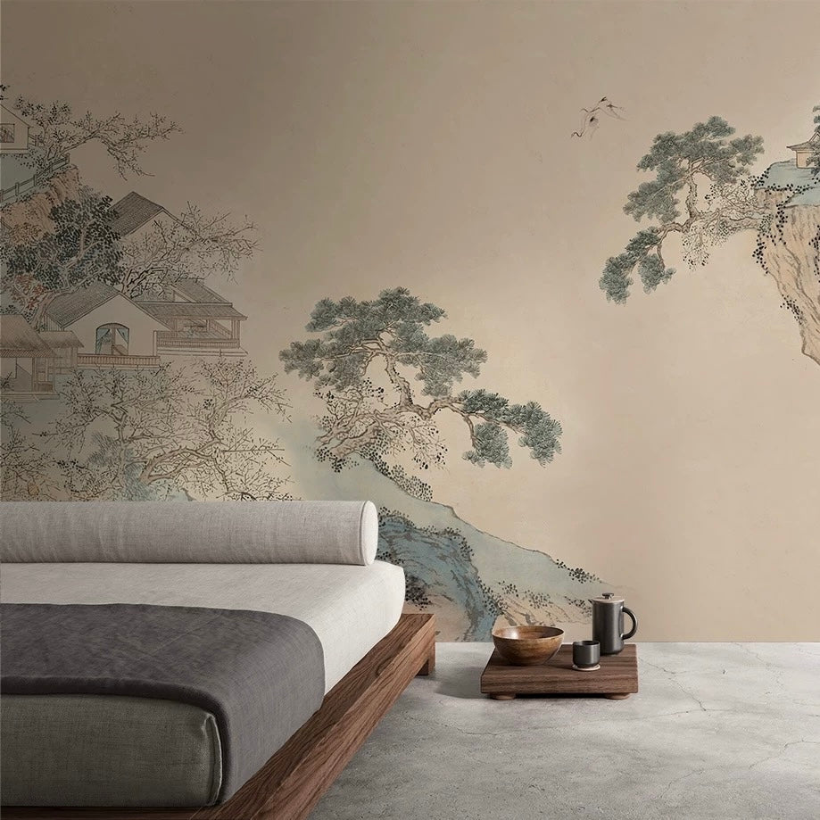 Custom Asian Landscape Mural | Traditional Chinese Ink Painting Wallpaper