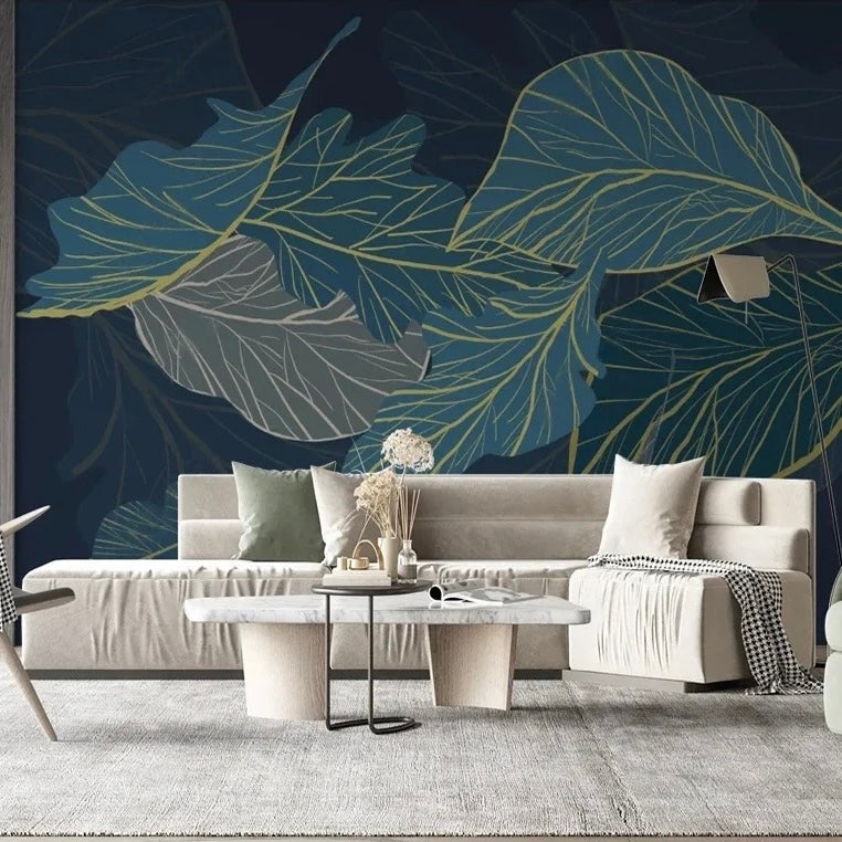 custom-wallpaper-mural-big-leaves-papier-peint-dark-interiors