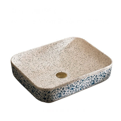 Chinese Ceramic Art Countertop Square Floral Basin Lavabo Porcelain Bathroom Sink