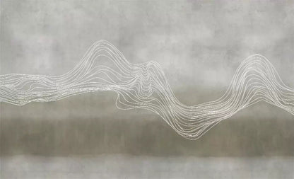 Abstract white line art on a textured gray background