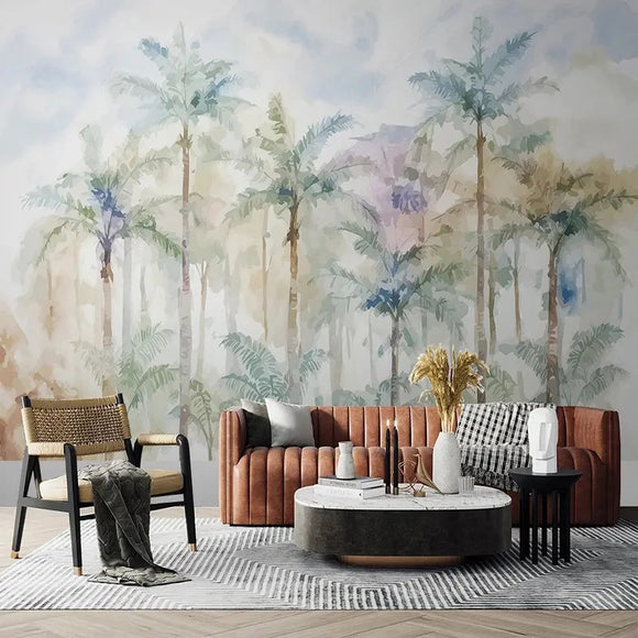 Custom Wallpaper Mural Beautiful Watercolor Palm Trees (㎡)