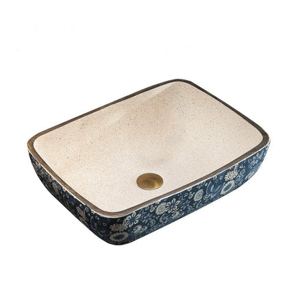 Fashion Chinese Ceramic Art Countertop Square Basin Lavabo Porcelain Bathroom Sink