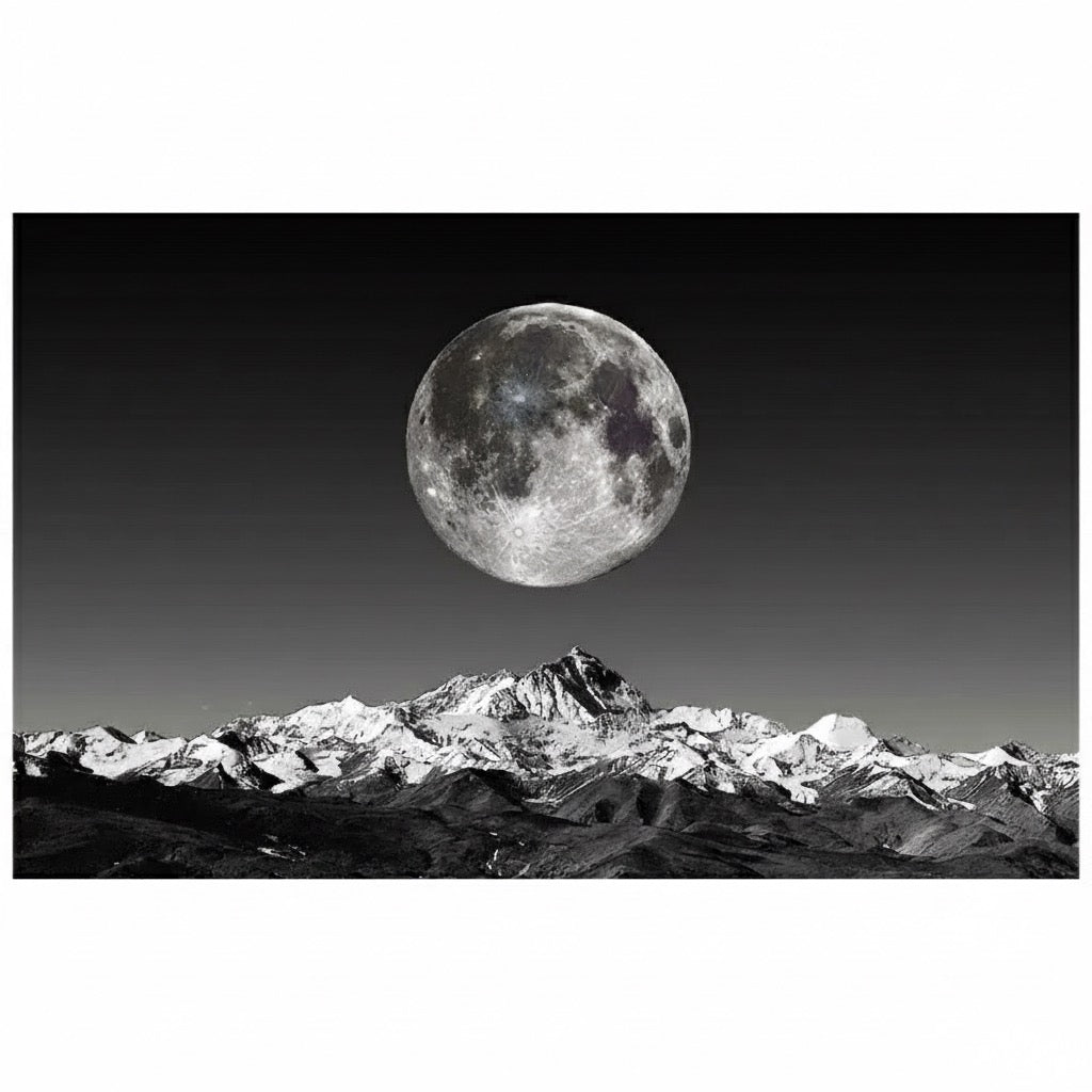 Celestial Peaks Custom Black White Mountain Moon Mural