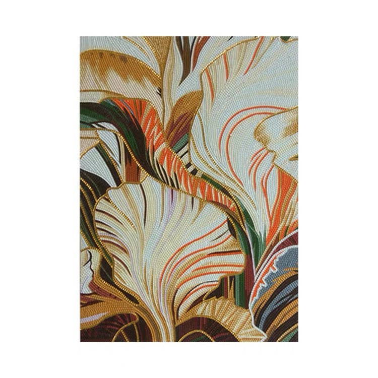 Custom Glass Mosaic Mural: Abstract Tropical Foliage in Copper & Gold 