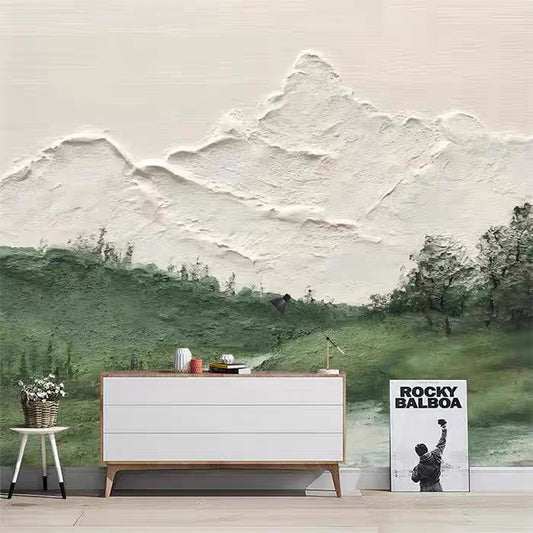 Custom 3D Texture Mountain Mural | Impasto Art Style Landscape Wallpaper