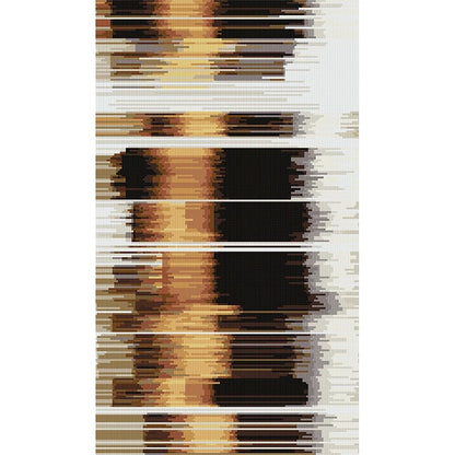 Mosaic mural with a striped pattern of brown, black, and beige on a white background
