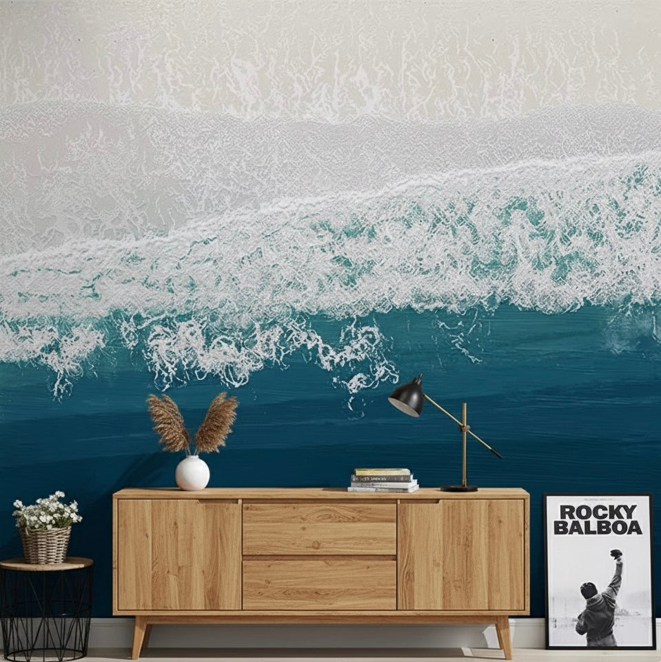 Custom Aerial Ocean Wave Mural | Modern Coastal Art Wallpaper