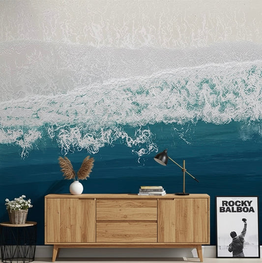 Custom Aerial Ocean Wave Mural | Modern Coastal Art Wallpaper