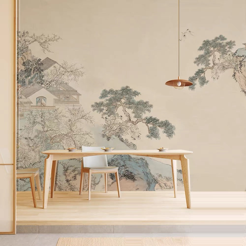 Custom Asian Landscape Mural | Traditional Chinese Ink Painting Wallpaper