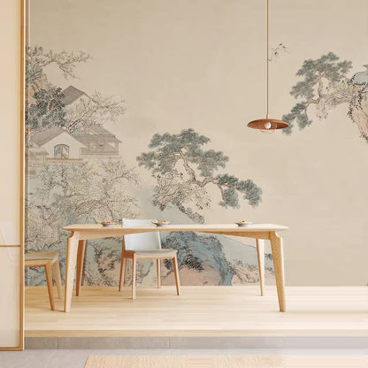 Custom Asian Landscape Mural | Traditional Chinese Ink Painting Wallpaper