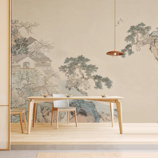 Custom Asian Landscape Mural | Traditional Chinese Ink Painting Wallpaper