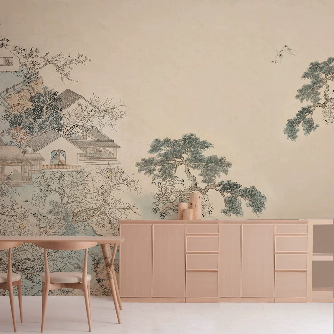 Custom Asian Landscape Mural | Traditional Chinese Ink Painting Wallpaper